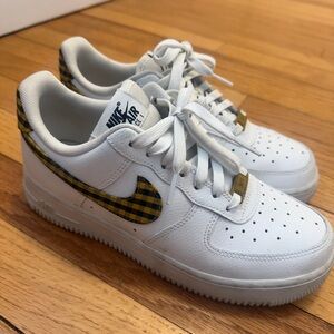 Nike White and Yellow Checkered Sneakers